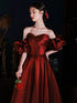 A-line Off Shoulder Sweetheart Black and Red Long Prom Dress, Tulle Floor Length Evening Dress