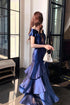 Blue Satin Mermaid Off Shoulder Prom Dress, Blue Sweetheart Long Formal Dress