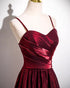 Wine Red Satin Straps A-line Sweetheart Long Formal Dress, Wine Red Satin Prom Dress