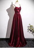 Wine Red Satin Straps A-line Sweetheart Long Formal Dress, Wine Red Satin Prom Dress