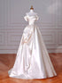 Ivory Satin Off Shoulder A-line Prom Dress, Ivory Sweetheart Long Party Dress