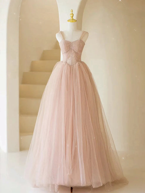 Pink Tulle Sweetheart Off Shoulder Prom Dress, A-line Pink Tulle Party Dress
