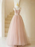Pink Tulle Sweetheart Off Shoulder Prom Dress, A-line Pink Tulle Party Dress