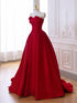 Red Satin A-line Prom Dress Evening Dress, Red Strapless Party Dress Formal Dress
