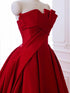 Red Satin A-line Prom Dress Evening Dress, Red Strapless Party Dress Formal Dress