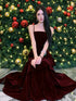 Wine Red Velvet Straps Long Prom Dress, Wine Red Floor Length Party Dress Formal Dress