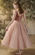 Pink Retro Tea Length Velvet Prom Dress Party Dress, Pink Princess Formal Dress