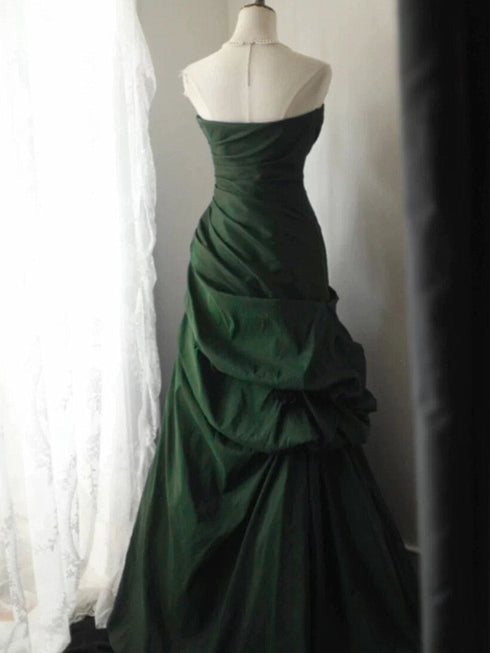 Green Taffeta Sweetheart Strapless Prom Dress Party Dress, Green Long Formal Dress