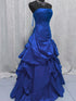 Blue Strapless Taffeta Long Prom Dress, Blue A-line Floor Length Party Dress