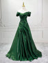 Elegant Green Off Shoulder Evening Gown, Ruched Satin Prom Dress Formal Dress