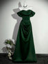 Green Satin A-line Off Shoulder Long Party Dress, Sweetheart Satin Prom Dress Evening Dress