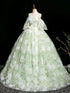 Mint Green Fairytale Prom Gown, Mint Green Tulle Prom Dress with 3D Flowers