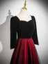 A-line Black and Red Velvet Long Party Dress, Long Sleeves Gothic Prom Dress