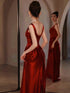 Red Satin Square Neck Backless Formal Dress Prom Dress, Red Floor-Length Evening Dress