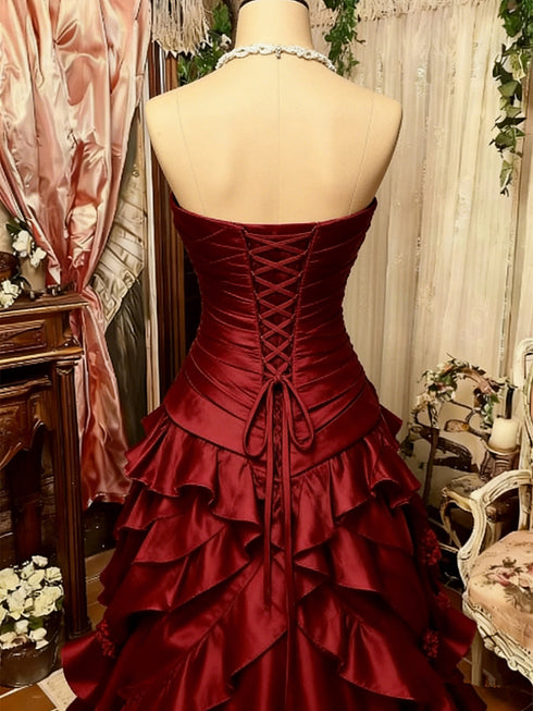 Wine Red Sweetheart Layers Taffeta Floor Length Party Dress, Wine Red Sweet 16 Dress