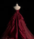 Wine Red Layered Tulle Gown with Floral Prom Dress, Strapless A-line Party Dress Formal Dress