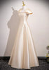 Elegant Champagne Satin Beaded A-Line Prom Dress, Cap Sleeves Evening Gown