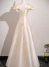 Elegant Champagne Satin Beaded A-Line Prom Dress, Cap Sleeves Evening Gown