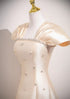 Elegant Champagne Satin Beaded A-Line Prom Dress, Cap Sleeves Evening Gown