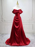 Red Off Shoulder Satin Long Prom Dress Party Dress, Red A-line Sweetheart Evening Dress