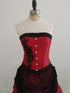 Strapless Red Corset Prom Dress with Black Lace, Gothic Long Formal Dress Evening Dress