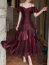 Wine Red Off Shoulder Layers Sweetheart Prom Dress, Straps Wine Red Long Formal Dress