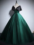 Black and Green Satin Off Shoulder Long Party Dress, Satin Simple Prom Dress