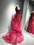 Wine Red Sequins and Tulle Halter Party Dress, Wine Red Chic Prom Dress Evening Dress