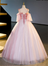 Pink Off Shoulder Tulle with Beadings Long Party Dress, A-line Pink Prom Dress