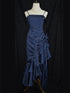Navy Blue Straps High Low Satin Chic Party Dress, Navy Blue Prom Dress Evening Dress