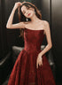 Wine Red Floral Satin Long Party Dress, Wine Red Evening Dress Prom Dress
