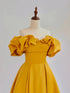 A-line Yellow Satin Sweetheart Off Shoulder Party Dress, Yellow Prom Dress