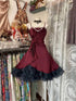 Gothic Wine red and Black Layered Ruffled Hem Homecoming Dress, Spaghetti Strap Short Party Dress