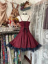 Gothic Wine red and Black Layered Ruffled Hem Homecoming Dress, Spaghetti Strap Short Party Dress