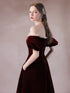 Wine Red Velvet Long A-line Off Shoulder Prom Dress, Wine Red Evening Dress