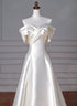 White Satin Off Shoulder A-line Long Party Dress, White Prom Dress