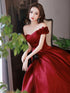 Wine Red Satin Off Shoulder Party Dress, A-line Satin Wine Red Prom Dress Evening Dress