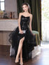 Black Sequins V-neckline Straps Long Party Dress, Black Sequins Evening Dress Prom Dress