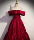 Wine Red Off Shoulder Satin A-line Party Dress, Wine Red Satin Prom Dress Evening Dress