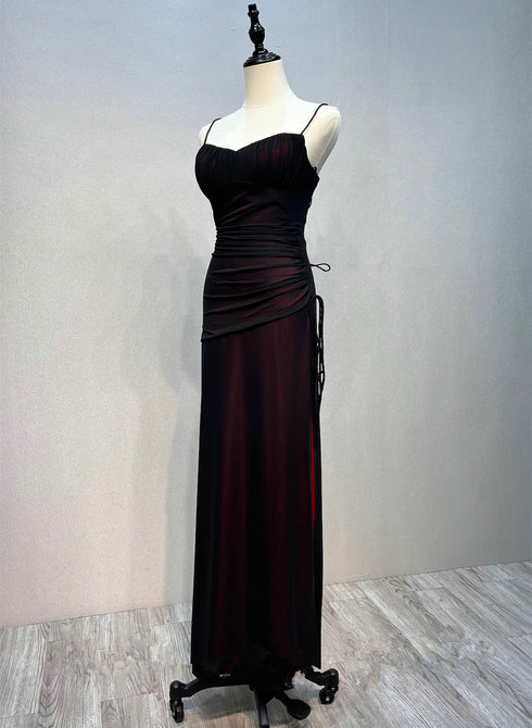 Black and Red Straps Simple Long Formal Dress, Black and Red Evening Dress Prom Dress