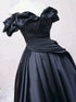 Black Satin Off Shoulder Sweetheart Long Party Dress, Black Satin Prom Dress