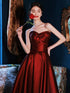 A-line Off Shoulder Sweetheart Black and Red Long Prom Dress, Tulle Floor Length Evening Dress