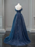 A-line Navy Blue Sweetheart Tulle Long Party Dress, Navy Blue Prom Dress