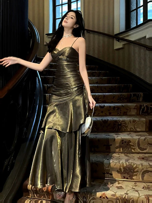 Cute Sweetheart Straps Satin Party Dress, Sweethart Satin Mermaid Prom Dress Formal Dress