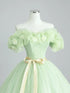 Light Green Tulle with Flowers A-line Party Dress, Light Green Tulle Prom Dress