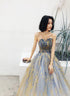 Beautiful Blue A-line Tulle Beaded Long Party Dress, Blue Prom Dress