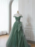A-line Off Shoulder Tulle with Flowers Party Dress, Tulle Sweetheart Prom Dress Evening Dress