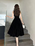 A-line Black Velvet Tea Length Round Neckline Party Dress, Black Velvet Prom Dress