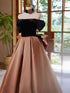 A-line Satin And Black Velvet Prom Dress, Off Shoulder Long Party Dress