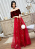 Wine Red Velvet and Tulle A-line Floor Length Party Dress, Wine Red Long Prom Dress